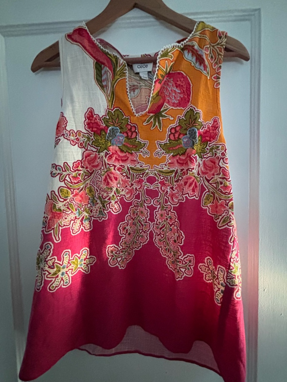 CeCe Floral Embroidered Sleeveless Top - Pink & Orange